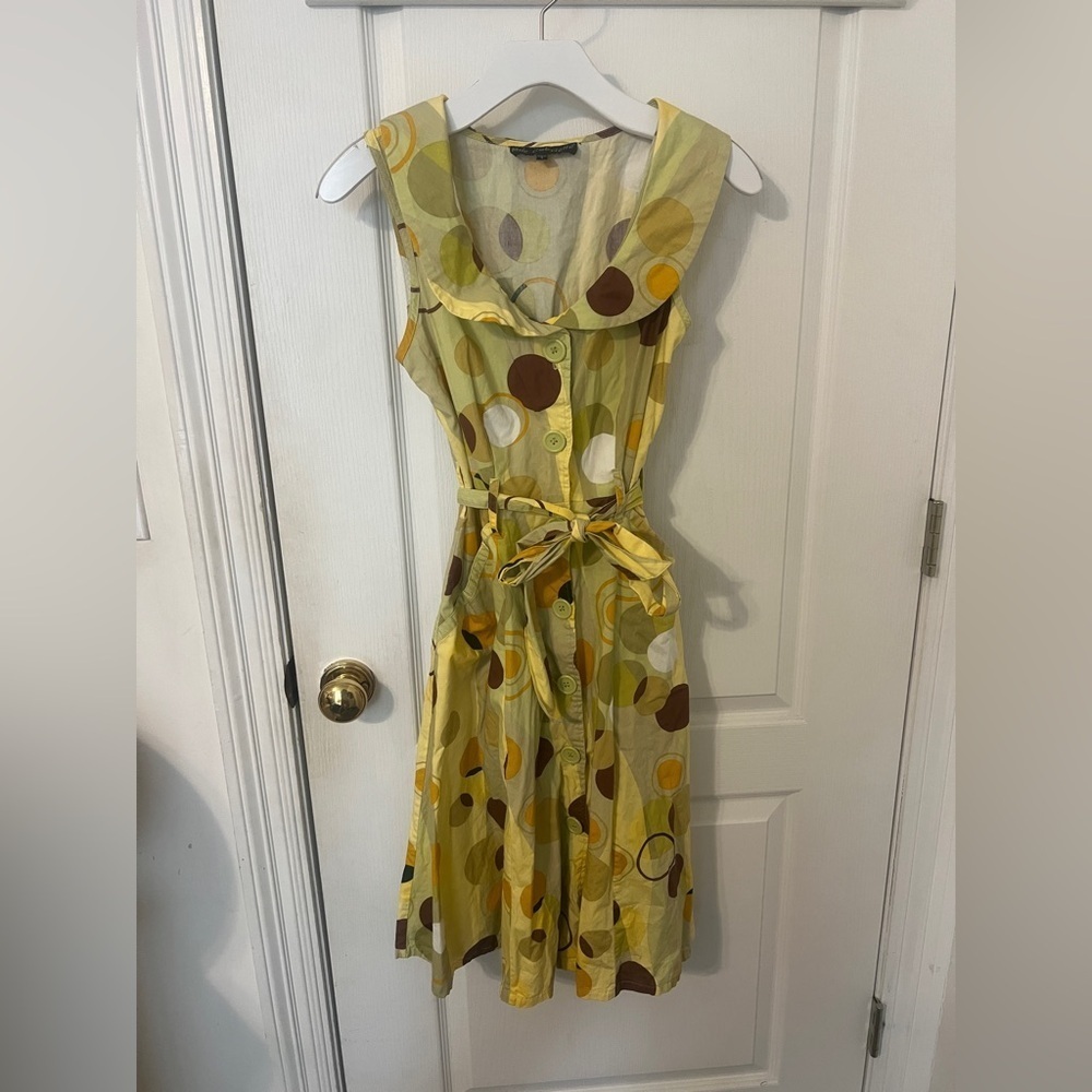 FINAL PRICE Mlle Gabrielle Yellow and Brown Polka Dot Midi Dress